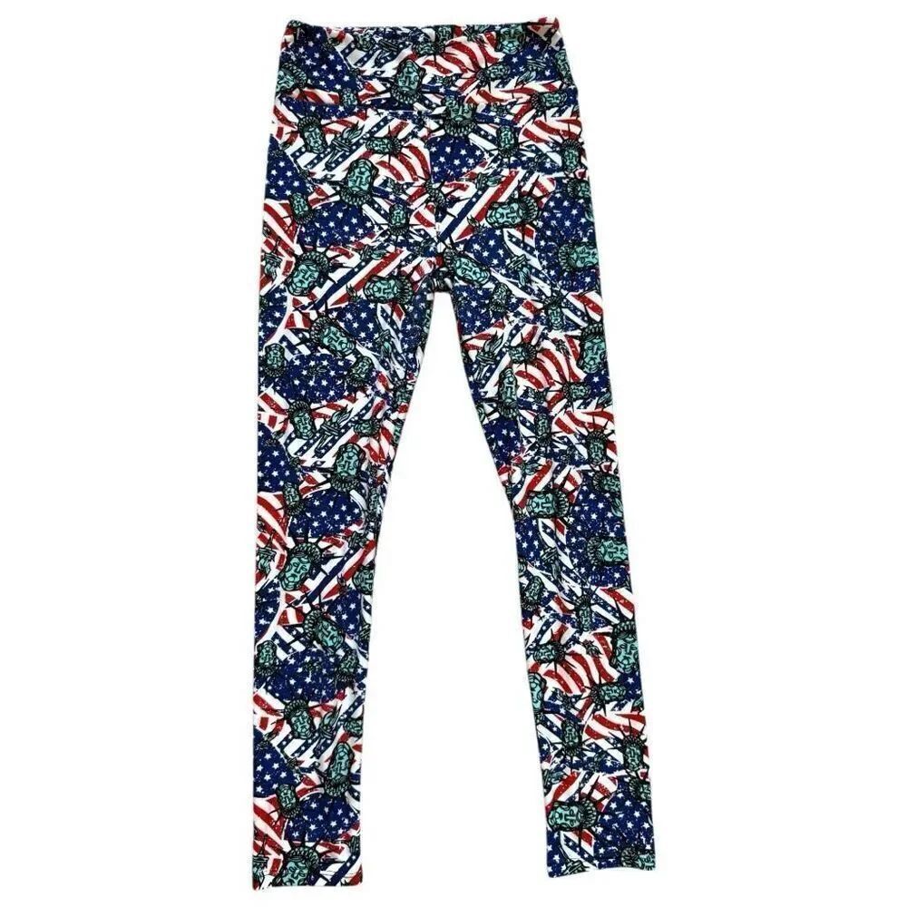Womens LuLaRoe 4th of July Statue of Liberty Print Rare HTF Leggings One Size OS